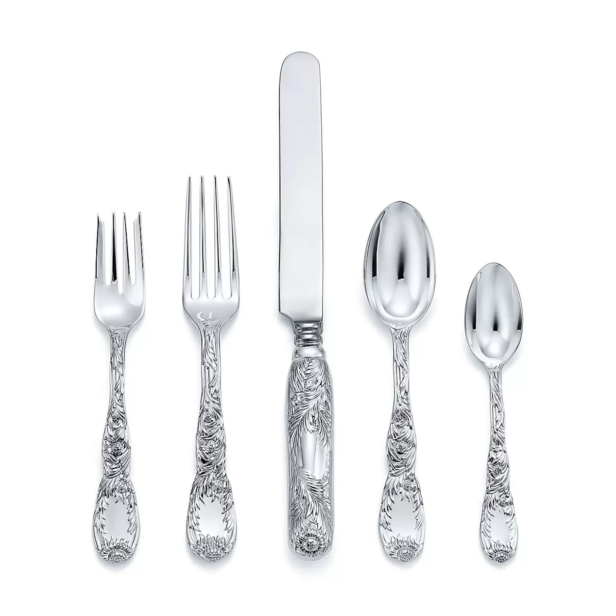 Tiffany & Co. The Couple | Wedding Gifts^Chrysanthemum five-piece flatware set in sterling silver. |