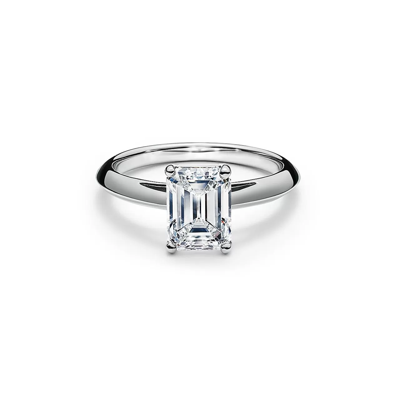 Tiffany & Co. Engagement Rings^Emerald-cut diamond engagement ring in platinum. |