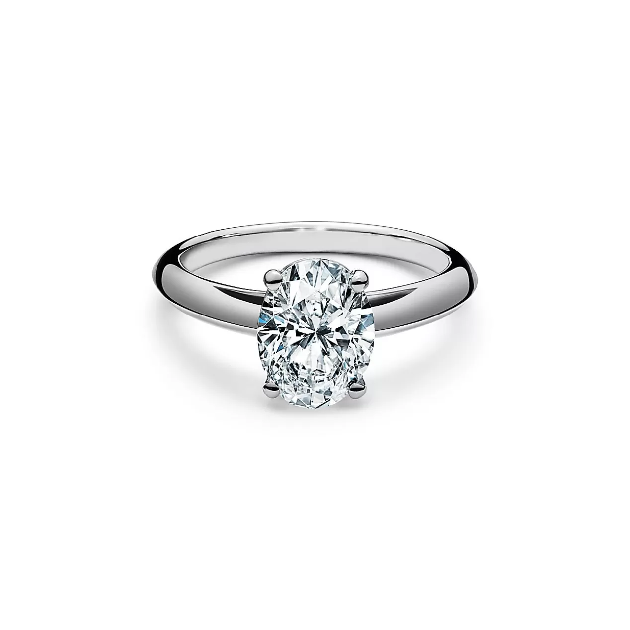 Tiffany & Co. Engagement Rings^Oval-cut diamond engagement ring in platinum. |