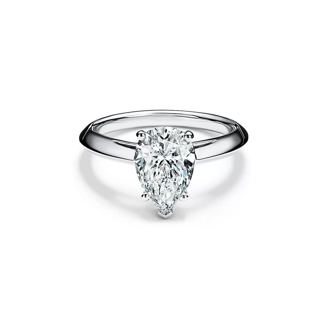 Tiffany & Co. Engagement Rings^Pear-shaped diamond engagement ring in platinum. |